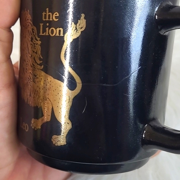 Vintage USA Made Black & Gold Leo Sign Astrology Astrological Glass Mug Cup ♌️ - Picture 13 of 16